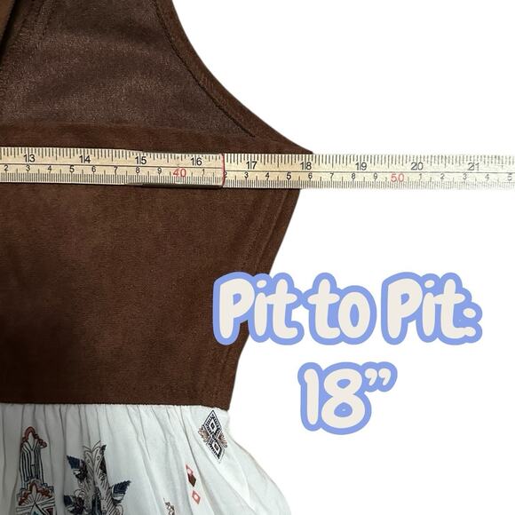 Shyanne Brown Suede Bodice Aztec Print Dress Women’s M Boho Western Cowgirl - Picture 7 of 8